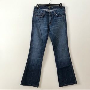 7 For All Mankind dark wash bootcut denim jeans.